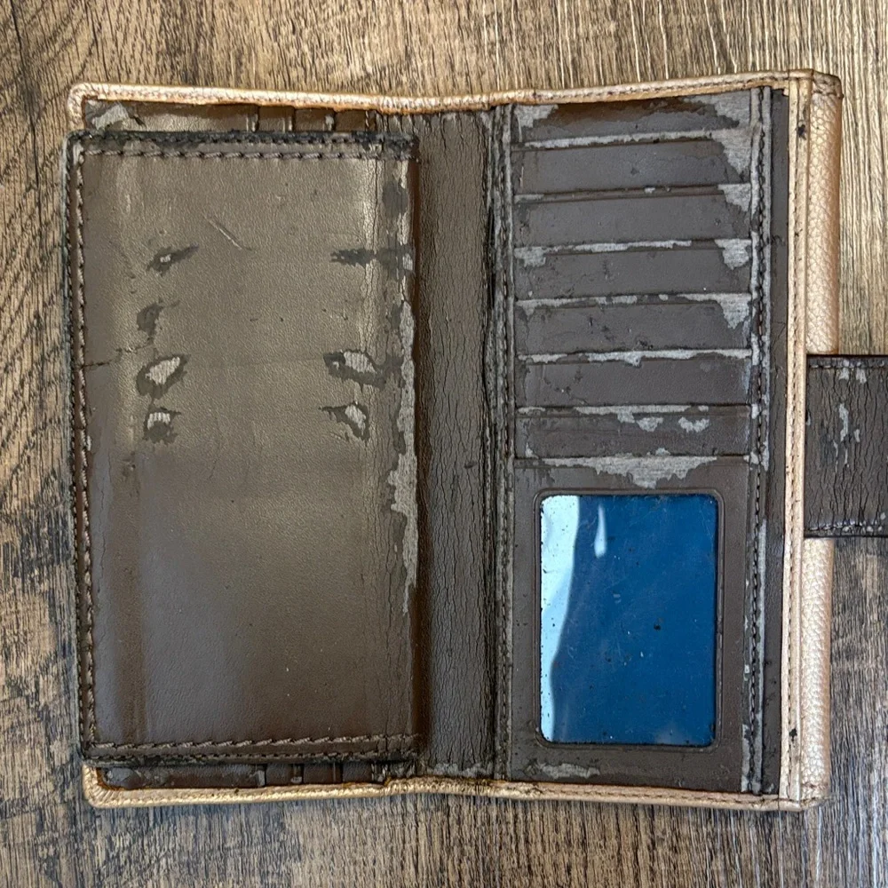 Coach Metallic Leather Tan Brown Kisslock Rehab Wallet clutch - Picture 4 of 8